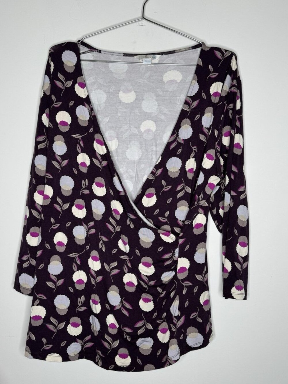 Boden US Size 16 Floral Faux Wrap 3/4 Sleeve Purple Top Blouse